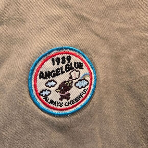 Vintage Y2K Angel Blue Capris 25 Pants Japanese Embroidered Patch Harajuku Flare - Picture 4 of 15